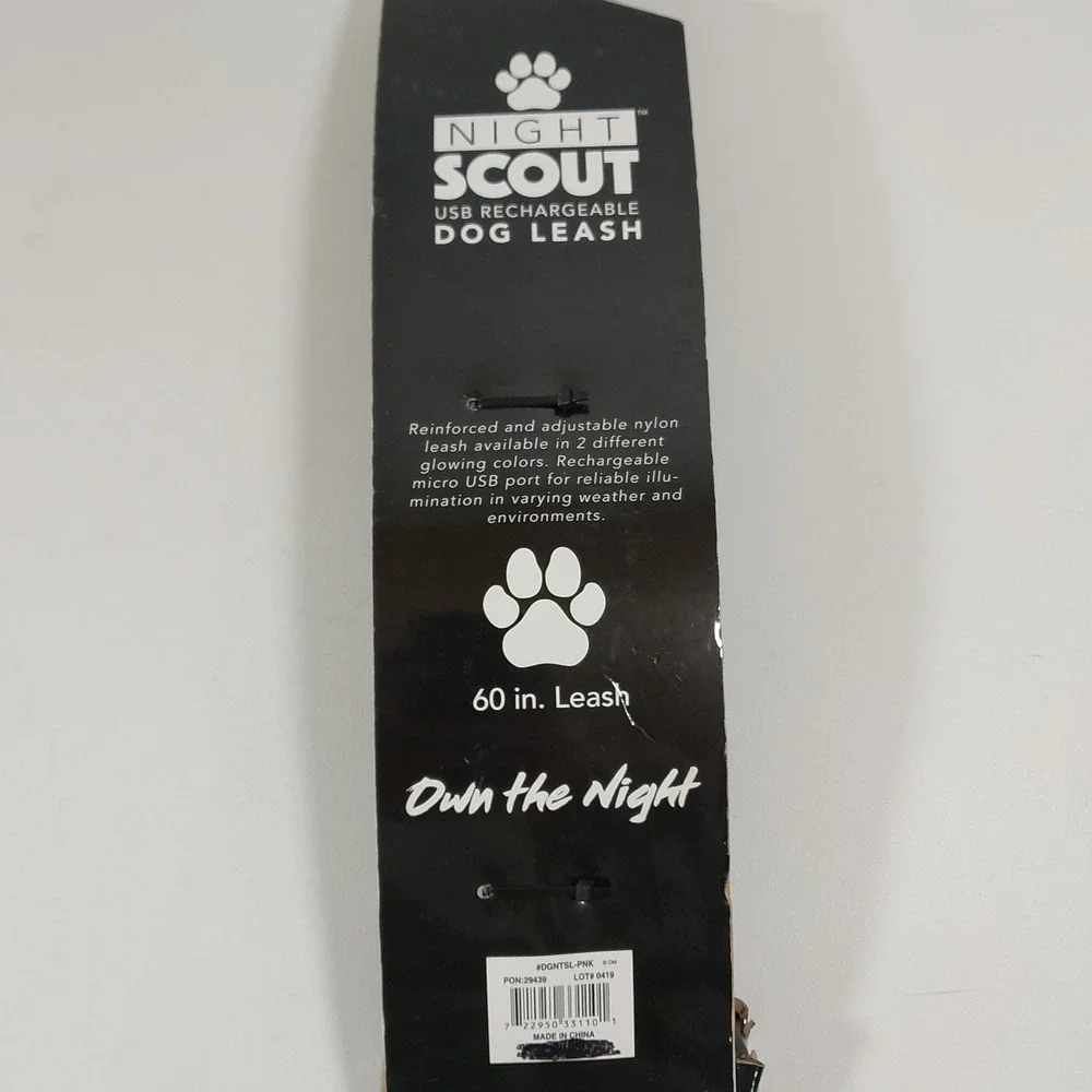 Night Scout Dog Leash Light Up Dog Pink And Black, Large, 60